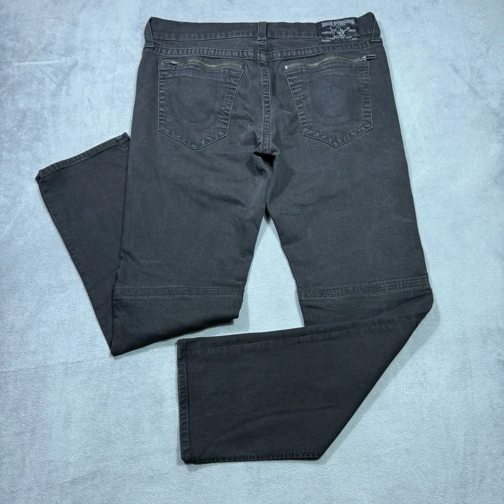 True Religion Jeans Mens 38x33 Black Moto Stretch Denim Tapered Retro Biker Y2K